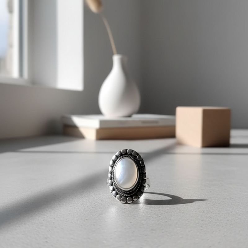 Anel em Prata com Pedra da Lua - Prata 925