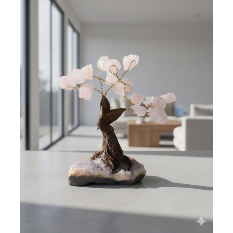 Arvore da Felicidade Pedra Quartzo Rosa