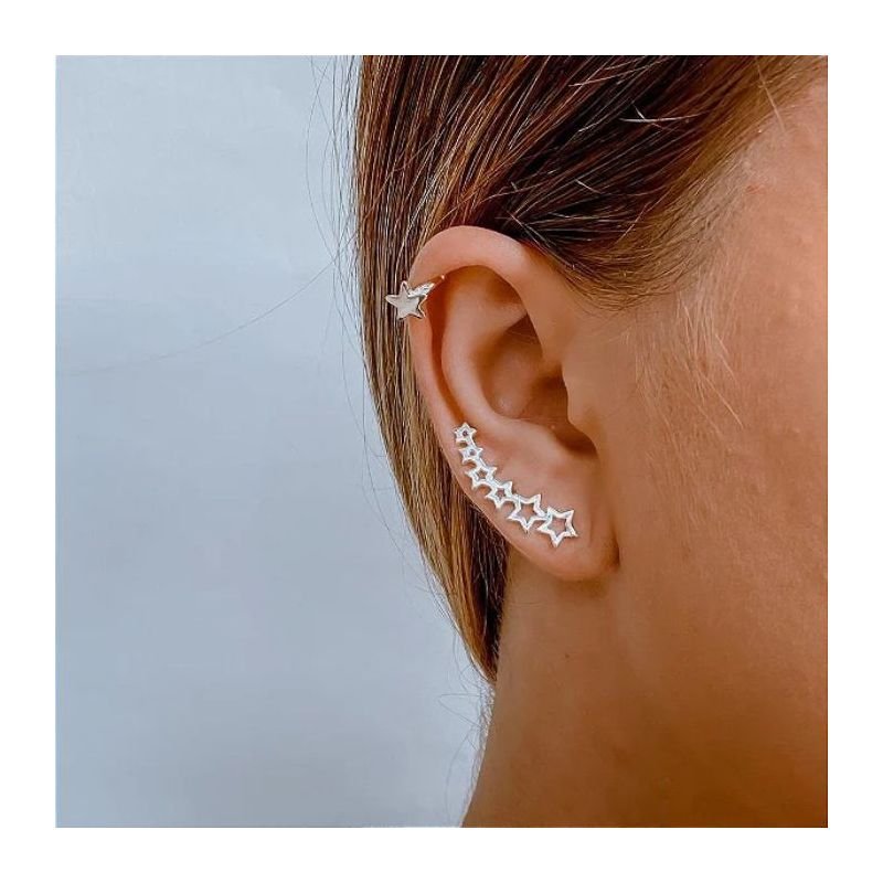 Brinco Ear Cuff de Estrelas em Prata 