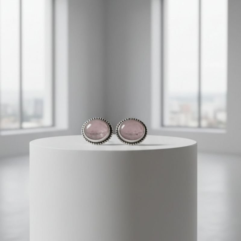 Brinco em Prata Quartzo Rosa - Prata 925