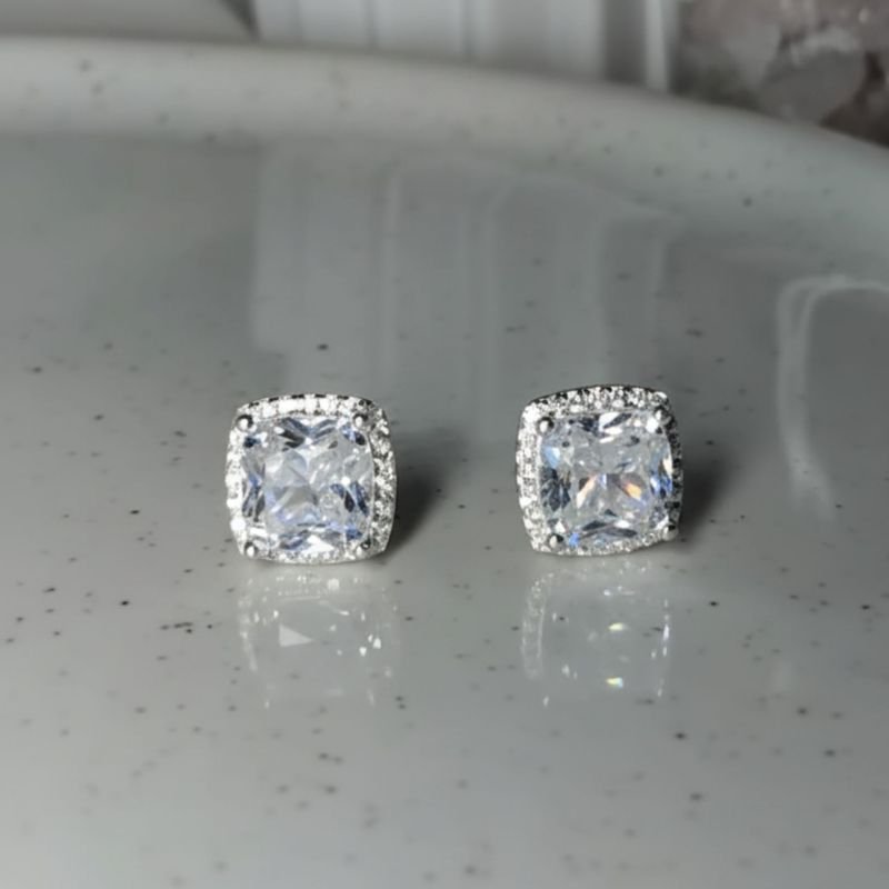 Brinco Pedra Zircônia Quadrada - Prata 925