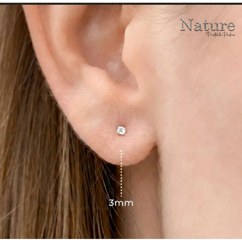 Brinco Prata 925 Ponto de Luz Zircônia 3mm
