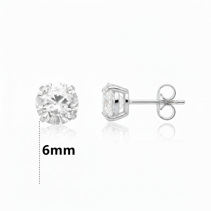 Brinco Prata 925 Ponto De Luz Zircônia 6mm