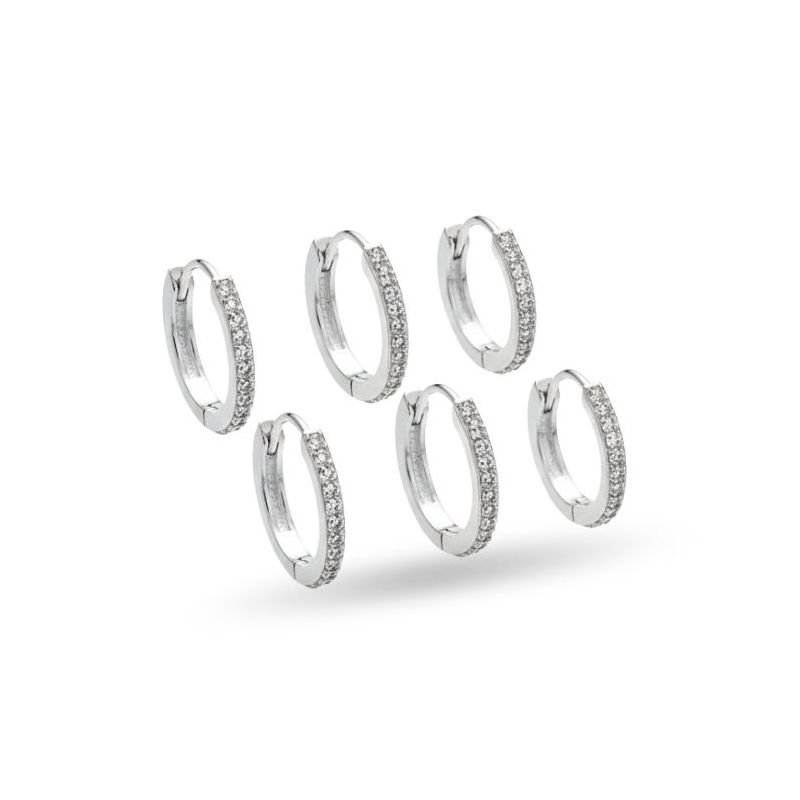 Brinco Trio de Argolas Cravejadas em Prata