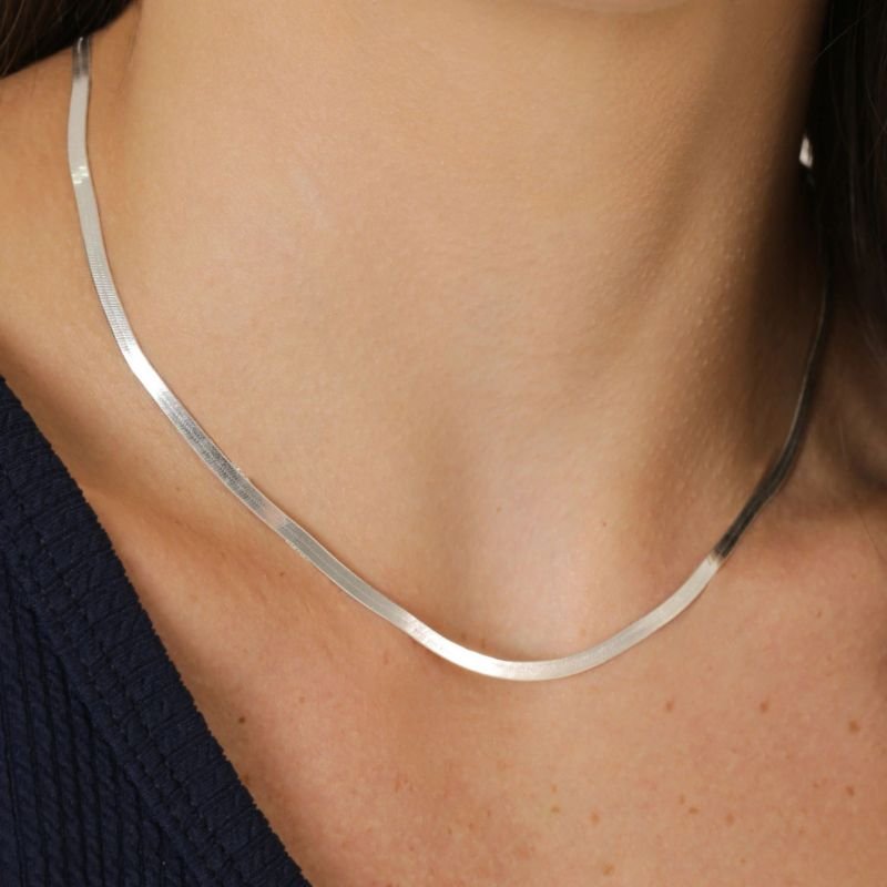 Colar Choker Laminada 40cm - Prata 925