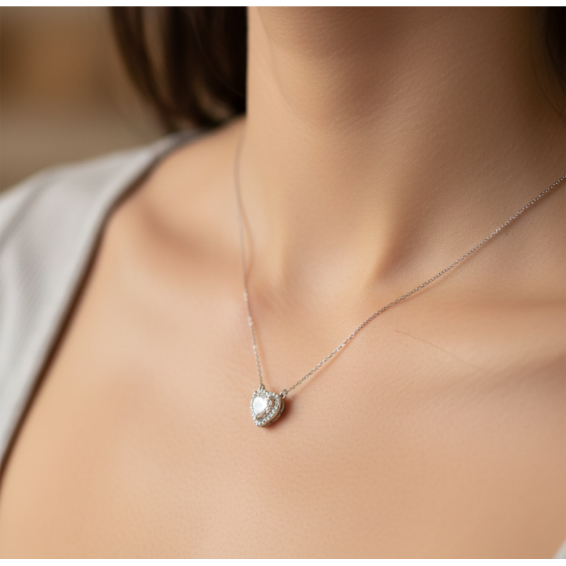 Colar com Pedra Moissanite de Coração 40cm