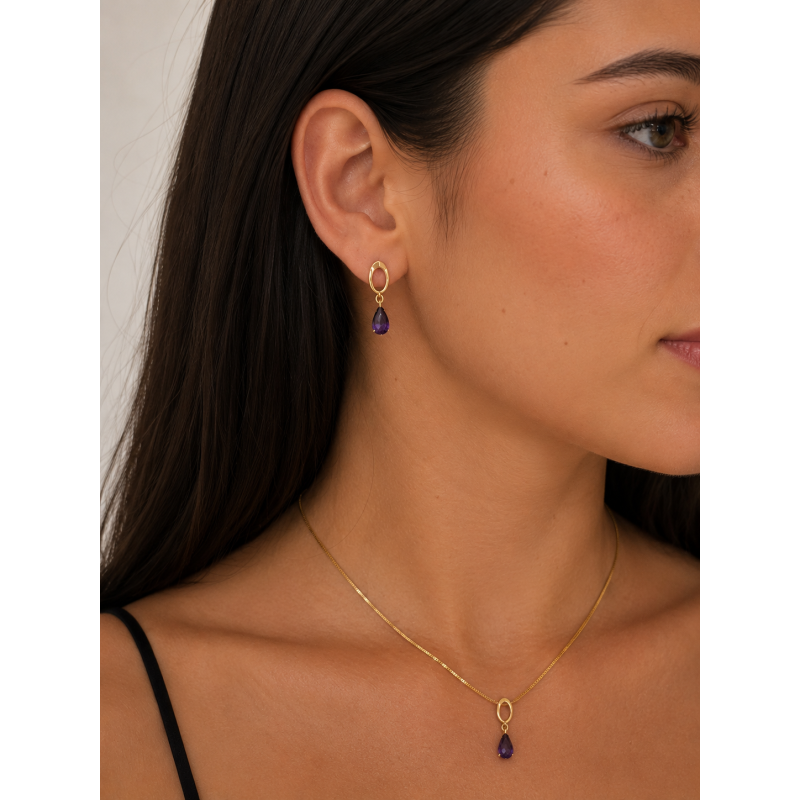 Conjunto Pedra Roxa em Ouro