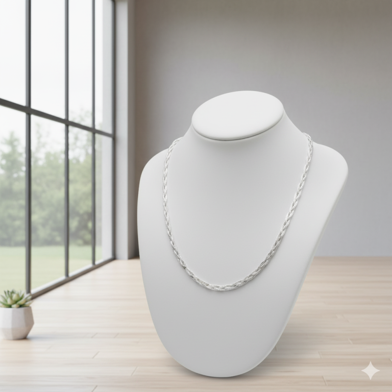 Corrente 3 fios trançada 40cm - Prata 925