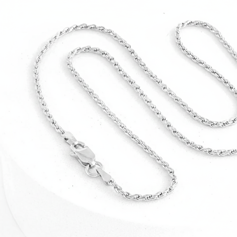 Corrente Malha Cordão Baiano Fina de 45cm em Prata