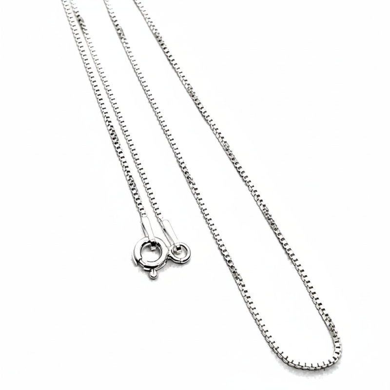 Corrente Malha Veneziana V12 Fina de 45cm em Prata   