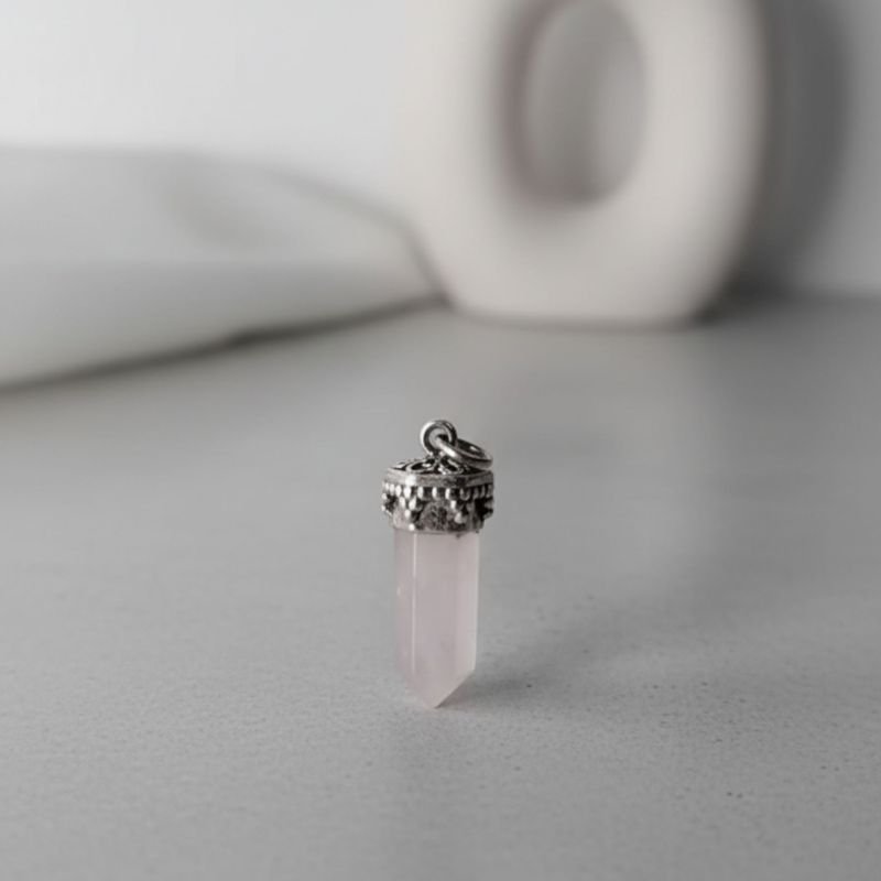 Pingente em Prata Quartzo Rosa - Prata 925