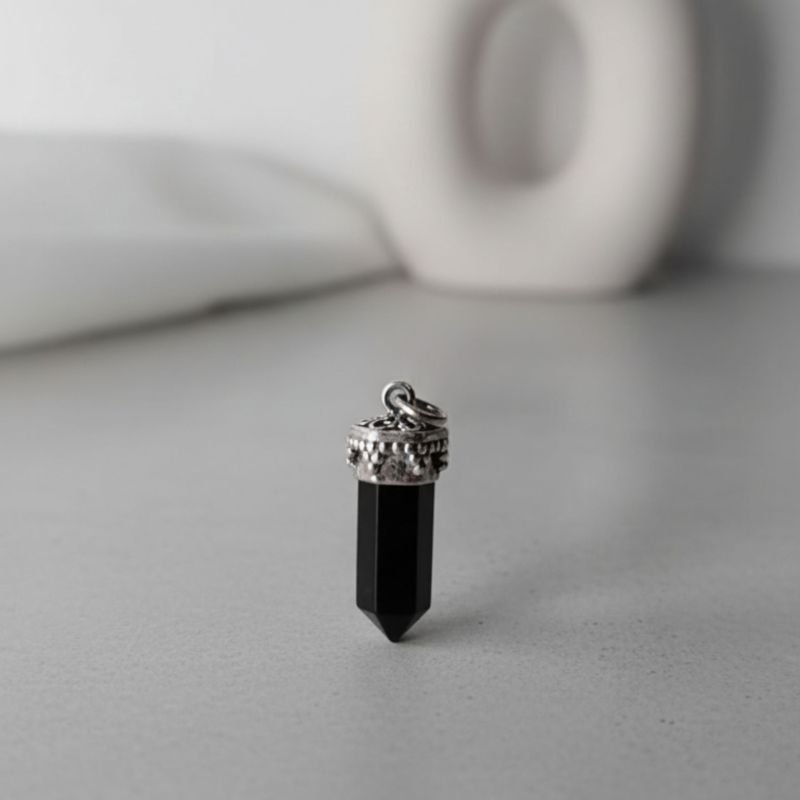 Pingente Pedra Onix Preto Pedra Nartural - Prata 925