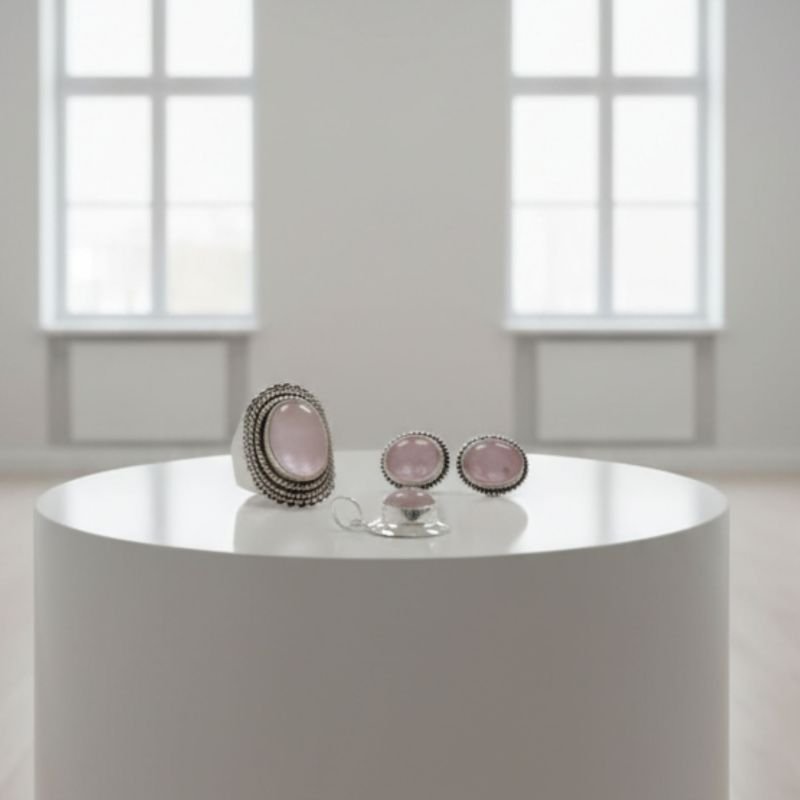 Pingente redondo Pedra natural Quartzo Rosa - Prata 925