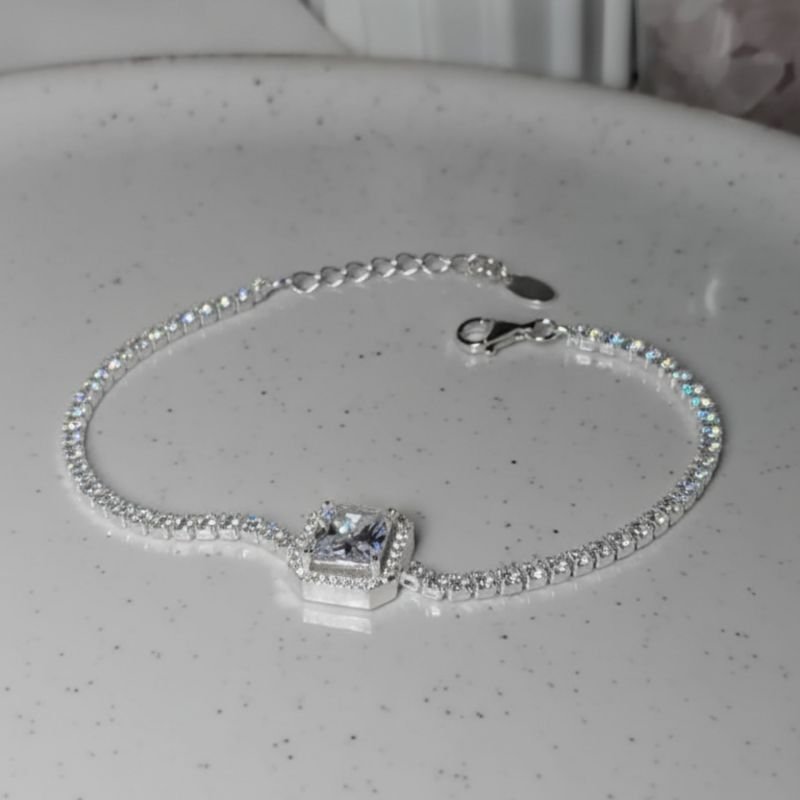 Pulseira Riviera com Zirconia Central - Prata 925